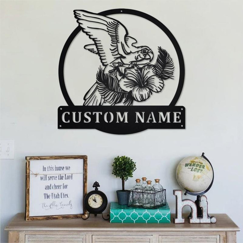 Parrot With Tropical Personalized Metal Sign | Parrot Metal Wall Art | Parrot Metal Wall Decor | Parrot Lover Gift | Parrot Decoration