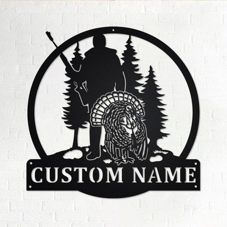 Custom Turkey Hunter Metal Wall Art, Personalized Turkey Hunter Head Name Sign Decoration For Room, Turkey Hunter Head Home Decor