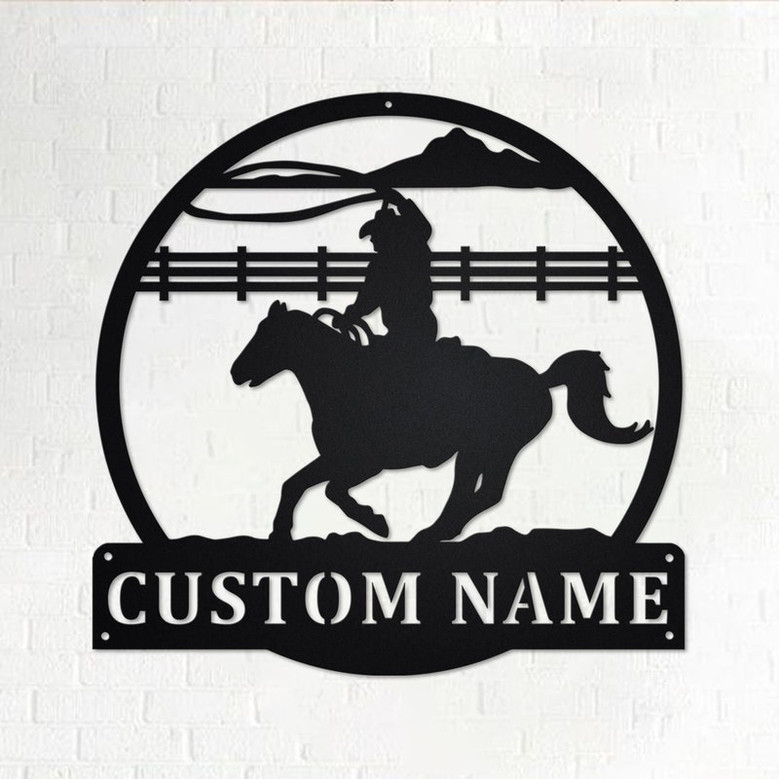 Custom Cowboy Roper Round Metal Wall Art, Personalized Cowboy Name Sign Decoration For Room, Cowboy Home Decor, Custom Cowboy, Cowboy Roper