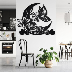 Custom Flowers And Butterflies Metal Wall Art,Personalized Butterfly Name Sign Decoration For Room, Butterfly Home Decor, Custom Butterfly