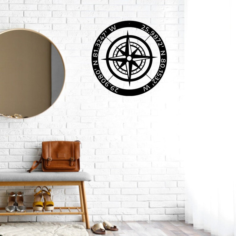 Personalized Compass Metal Sign , Custom Coordinates Sign , Nautical Decor , Patina Compass , Metal Compass Decor, Custom Metal Compass