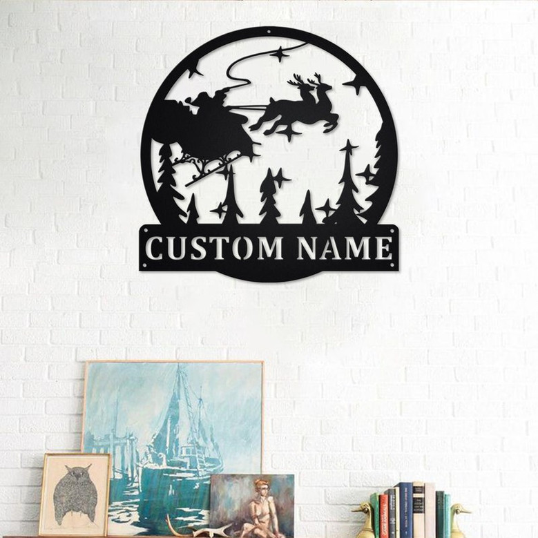 Custom Christmas Scene Metal Wall Art, Personalized Christmas Scene Name Sign Decoration For Room,Christmas Scene Home Decor, Christmas Gift