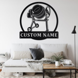 Custom Cement Mixer Portable Metal Wall Art, Personalized Cement Mixer Portable Name Sign Decoration For Room, Cement Mixer Metal Home Decor
