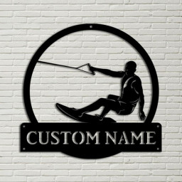Personalized Water Skiing Monogram Metal Sign Art Water Skiing Antler Decor Water Skiing Metal Sign Housewarming Outdoor Metal