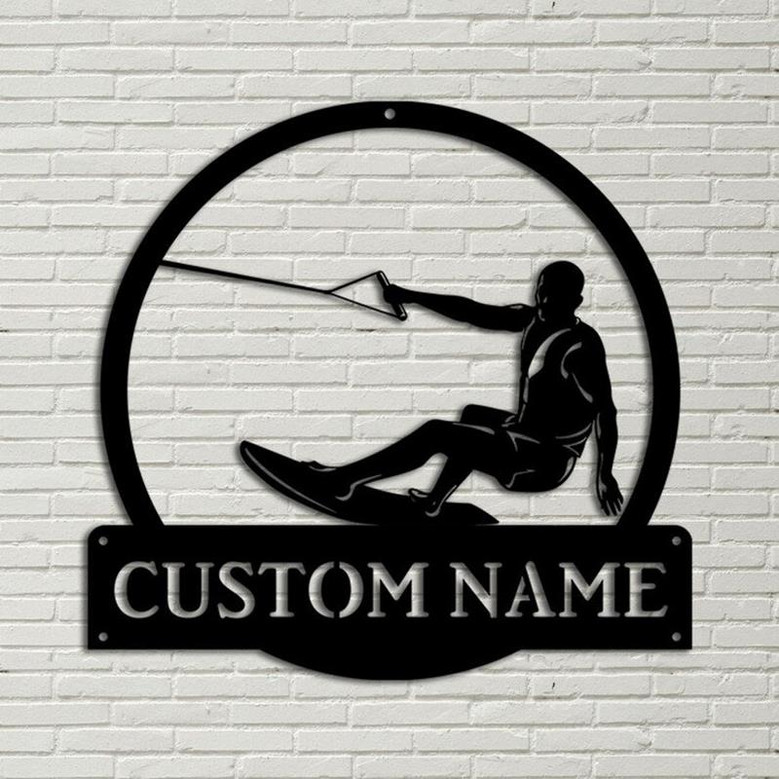 Personalized Water Skiing Monogram Metal Sign Art Water Skiing Antler Decor Water Skiing Metal Sign Housewarming Outdoor Metal