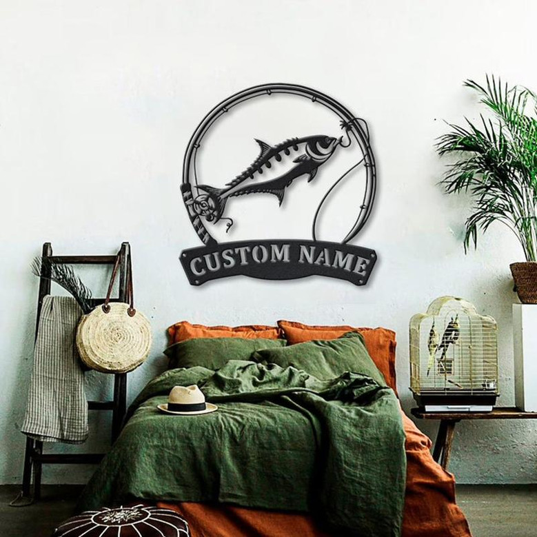 Personalized Queen Fishing Fish Pole Monogram Metal Sign Art , Custom Queen Fish Metal Sign, Fishing Lover Sign Decoration For Living Room