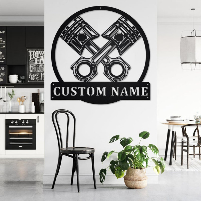 Custom Engine Piston Metal Wall Art, Personalized Mechanic Name Sign Decoration For Room,Engine Piston Metal Home Decor,Custom Engine Piston