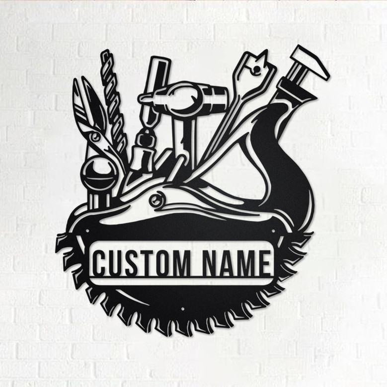 Custom Woodworking Metal Wall Art, Personalized Woodworker Name Sign Decoration For Room, Woodworking Metal Home Decor, Custom Woodworking