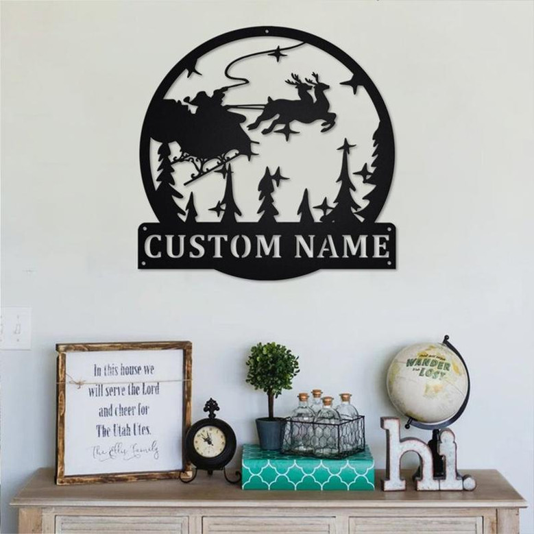 Custom Christmas Scene Metal Wall Art, Personalized Christmas Scene Name Sign Decoration For Room,Christmas Scene Home Decor, Christmas Gift
