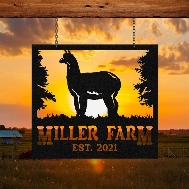 Personalized Metal Farm Sign Alpaca Monogram Custom Outdoor Farmhouse Front Gate Ranch Stable Wall Decor Art Gift