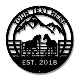 Personalized Horse Ranch Gate Metal Sign Horseshoe Art Western Decor Housewarming Gift Farmhouse Decor