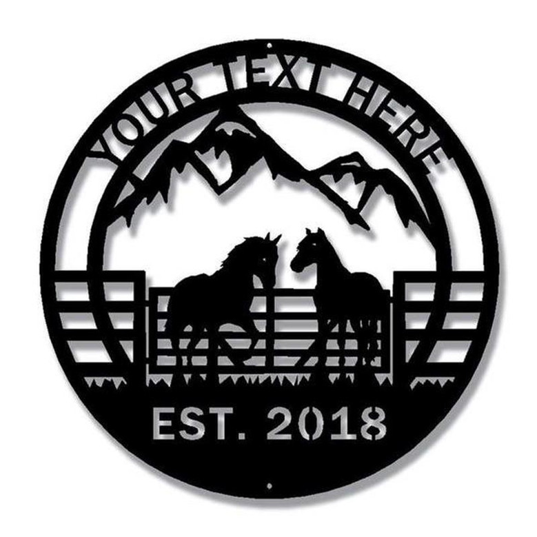 Personalized Horse Ranch Gate Metal Sign Horseshoe Art Western Decor Housewarming Gift Farmhouse Decor