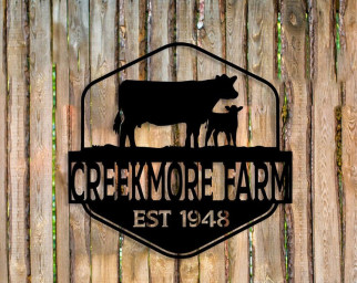 Custom Metal Farm Name Sign, Farmhouse Decor, Personalized Cow Sign, Outdoor Wall Decor