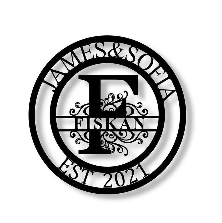 Personalized Family Last Name Sign Initial Split Letter Wreath Wedding Gift Custom First Names Est Year Established Sign Monogram Wall Decor