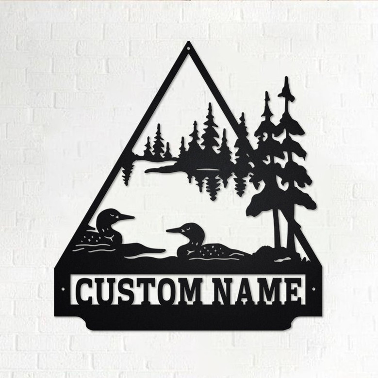Custom Loon Scene Triangle Metal Wall Art, Personalized Loon Duck Name Sign Decoration For Room, Loon Duck Home Decor, Custom Loon Duck
