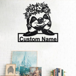 Personalized Sloth With Floral Metal Sign | Sloth Metal Wall Art | Sloth Metal Wall Decor | Sloth Lover Gift | Sloth With Floral | Sloth