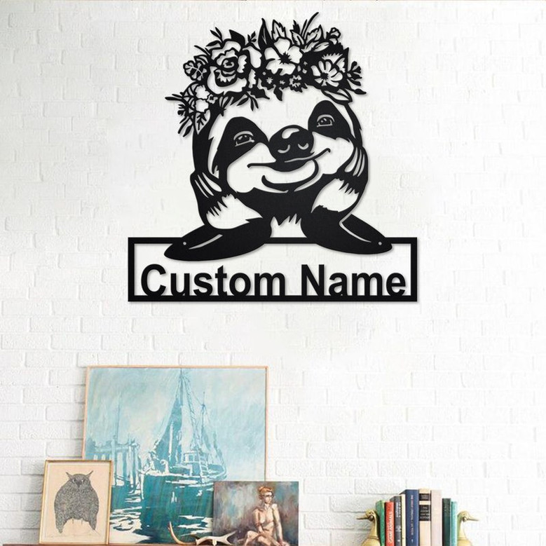 Personalized Sloth With Floral Metal Sign | Sloth Metal Wall Art | Sloth Metal Wall Decor | Sloth Lover Gift | Sloth With Floral | Sloth