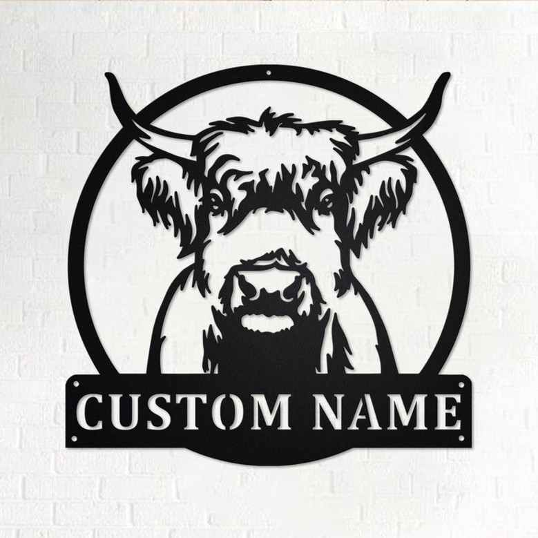 Custom Highland Cow Metal Wall Art, Personalized Highland Cow Name Sign Decoration For Room, Highland Cow Home Decor, Custom Highland Cow