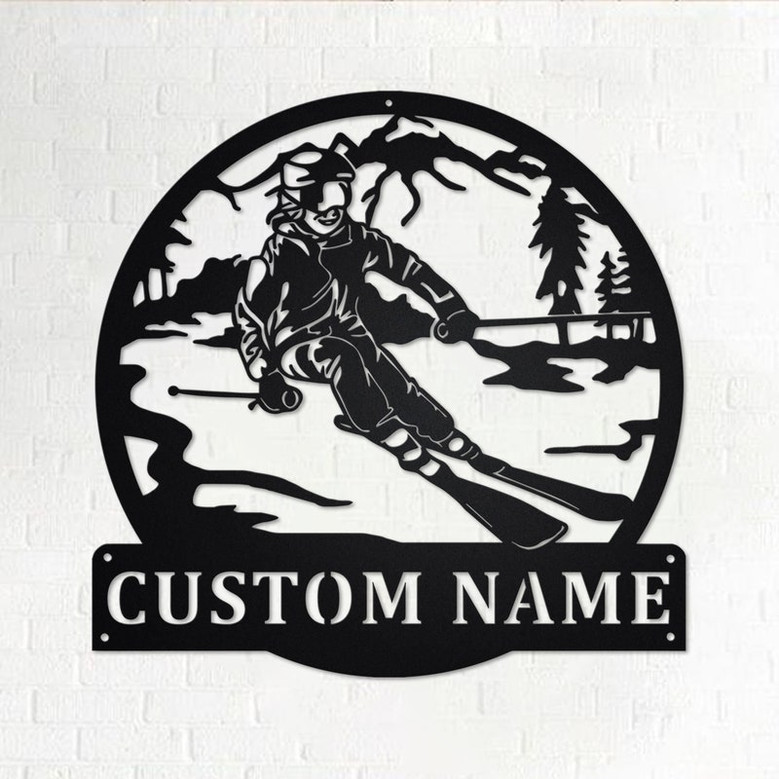 Custom Girl Skier Metal Wall Art, Personalized Skier Name Sign Decoration For Room, Girl Skier Home Decor, Custom Girl Skier, Skier Gift