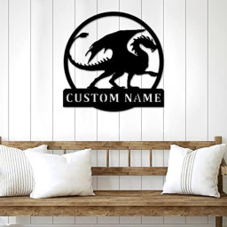 Personalized Metal Dragon Sign Decorative Last Name Wall Art Gift for Farmhouse