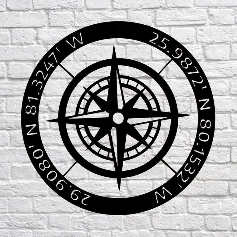 Personalized Compass Metal Sign , Custom Coordinates Sign , Nautical Decor , Patina Compass , Metal Compass Decor, Custom Metal Compass