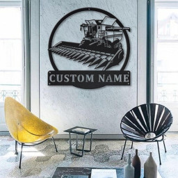 Personalized Harvester Farm Tractor Metal Sign Art | Custom Harvester Farm Tractor Monogram Metal Sign | Job Gift