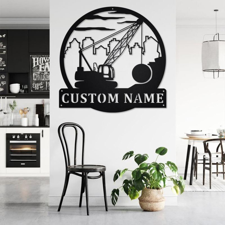 Custom Wrecking Ball Crane Metal Wall Art, Personalized Wrecking Ball Crane Name Sign Decoration For Room, Wrecking Ball Crane Home Decor