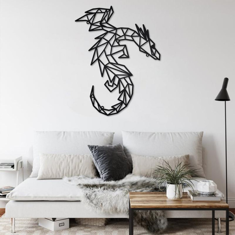 Custom Dragon Geometric Metal Wall Art, Personalized Dragon Name Sign Decoration For Room, Dragon Home Decor, Custom Dragon