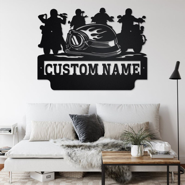 Custom Biker Squad Metal Wall Art, Personalized Biker Name Sign Decoration For Room, Biker Skull Metal Home Decor, Custom Biker, Biker Squad