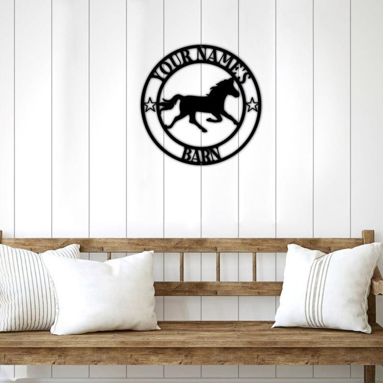 Custom Horse Barn Cut Metal Sign Horse Ranch Metal Wall Art Horse Farm Metal Sign Outdoor Family Name Metal Ranch Sign Barn And Horse