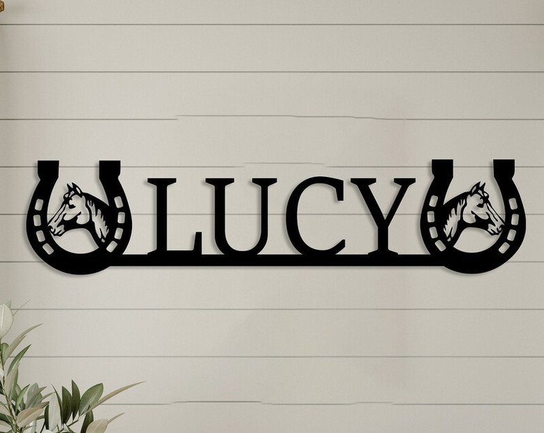 Custom Horseshoe Metal Wall Sign, Horse Head Decor, Personalized Horse Name Sign, Custom Gift