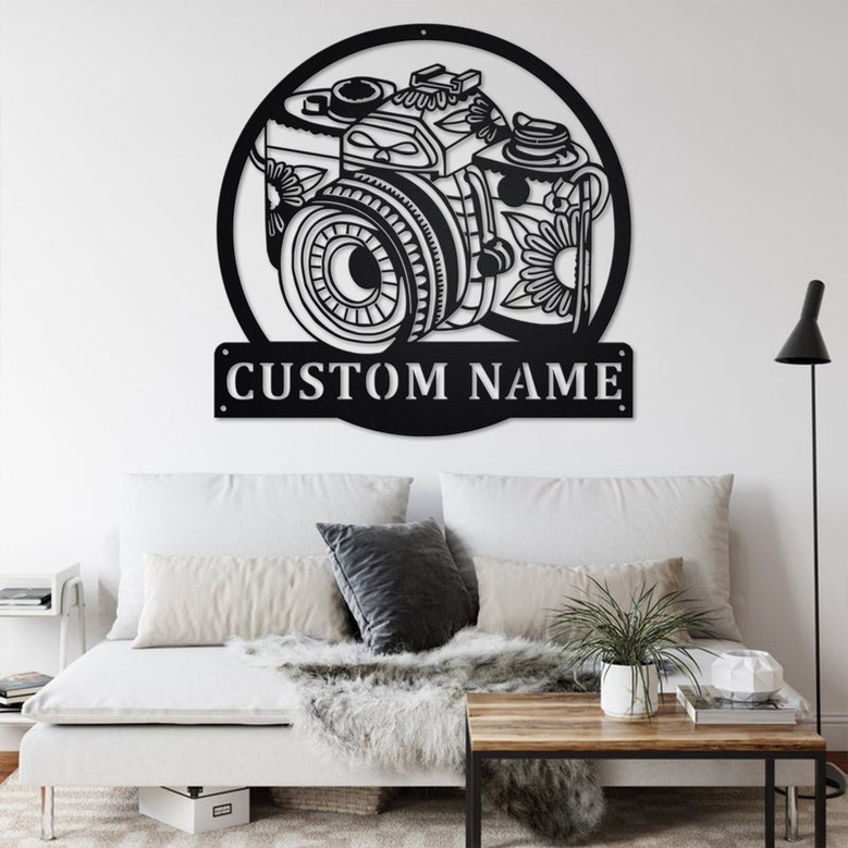 Custom Camera Zentangle Metal Wall Art, Personalized Camera Name Sign Decoration For Room, Camera Metal Home Decor, Custom Camera