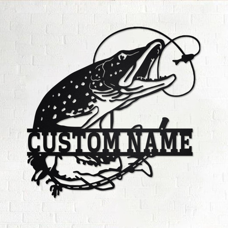 Custom Pike Fish Metal Wall Art, Personalized Pike Fish Name Sign Decoration For Room, Pike Fish Home Decor, Custom Pike Fishing, Pike Fish