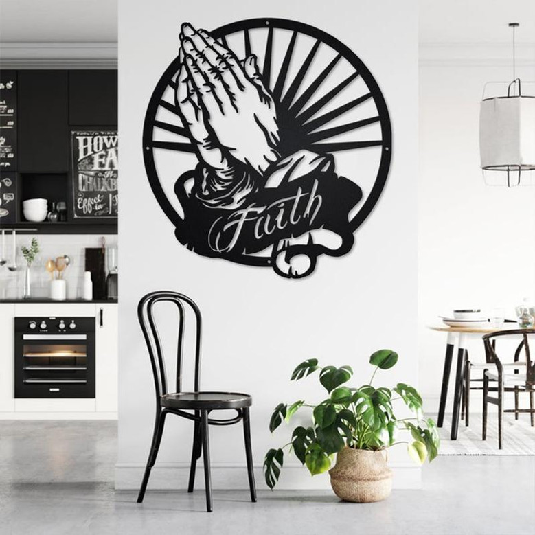 Praying Hands Metal Wall Art, Praying Hands Decoration For Room, Praying Hands Home Decor, Praying Hands Faith Metal Sign, Faith Metal Decor