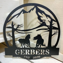 Custom Wild Horses Monogram Laser Cut Metal Signs, Metal Cut Out Signs
