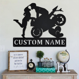 Custom Couple Motorcycle Metal Wall Art, Personalized Motorcycle Name Sign Decoration For Room, Motorcycle Home Decor, Custom Motorcycle