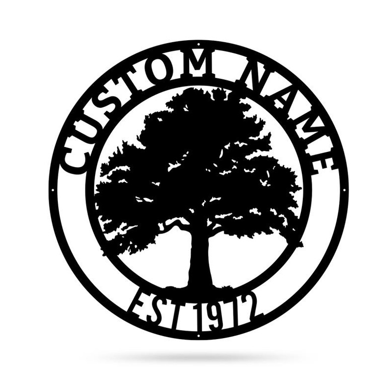 Custom Oak Tree Monogram Metal Sign, Personalized Oak Tree Metal Art, Housewarming Gift