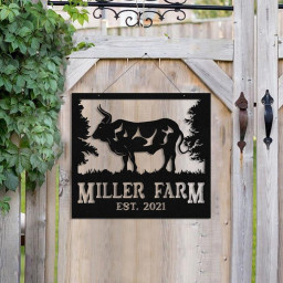 Personalized Metal Farm Sign Bull Monogram Custom Outdoor Farmhouse Front Gate Ranch Stable Wall Decor Art Gift