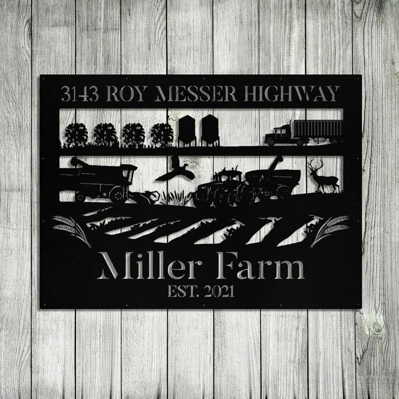 Personalized Metal Farm Sign Wheat Tractor Truck Deer Monogram Custom Outdoor Farmhouse Front Gate Wall Decor Art Gift