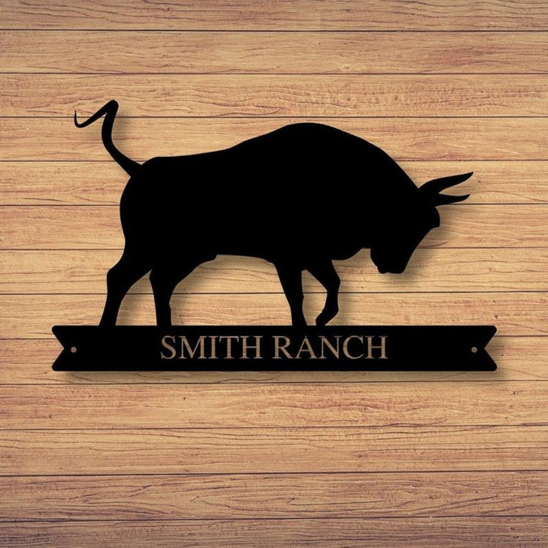Custom Family Name Bull Sign Metal Bull Sign Farmhouse Decor Outdoor Family Sign Outdoor Decor Wall Art Metal Sign Bull Ranch Sign