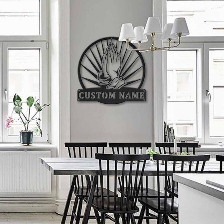 Personalized Prayer Hands Monogram Metal Sign Art , Custom Prayer Hands Metal Sign, Faith Lover Sign Decoration For Living Room