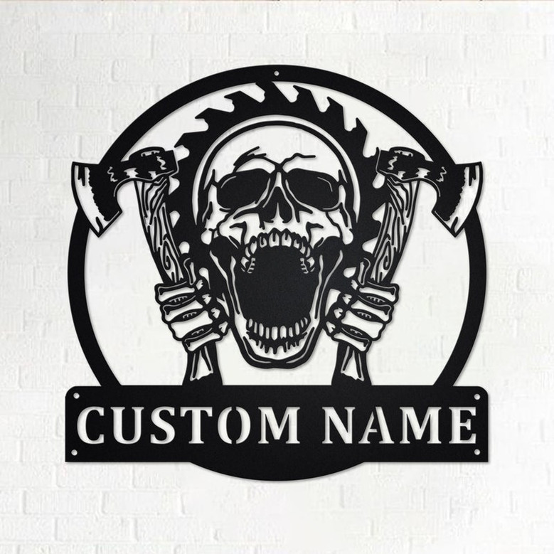 Custom Lumberjack Skull Metal Wall Art,Personalized Lumberjack Name Sign Decoration For Room, Lumberjack Metal Home Decor, Custom Lumberjack