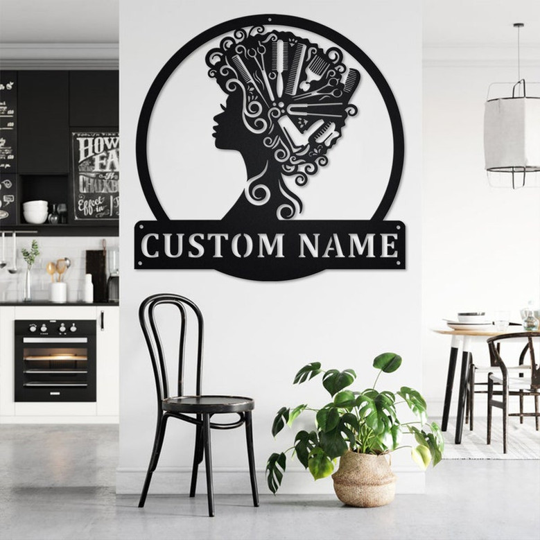 Custom Curly Hair Style Metal Wall Art, Personalized Curly Hair Name Sign Decoration For Room, Curly Hair Home Decor, Custom Curly Hair