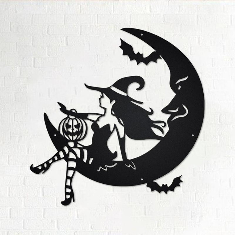 Halloween Witch Moon Metal Sign | Witch Moon Metal Wall Art | Witch Moon Tree Metal wall Decor | Halloween Metal Decor | Halloween Decor