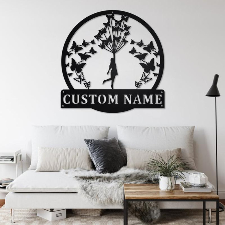 Custom Flying with Butterflies Metal Wall Art, Personalized Butterflies Name Sign Decoration For Room, Butterflies Home Decor, Butterflies