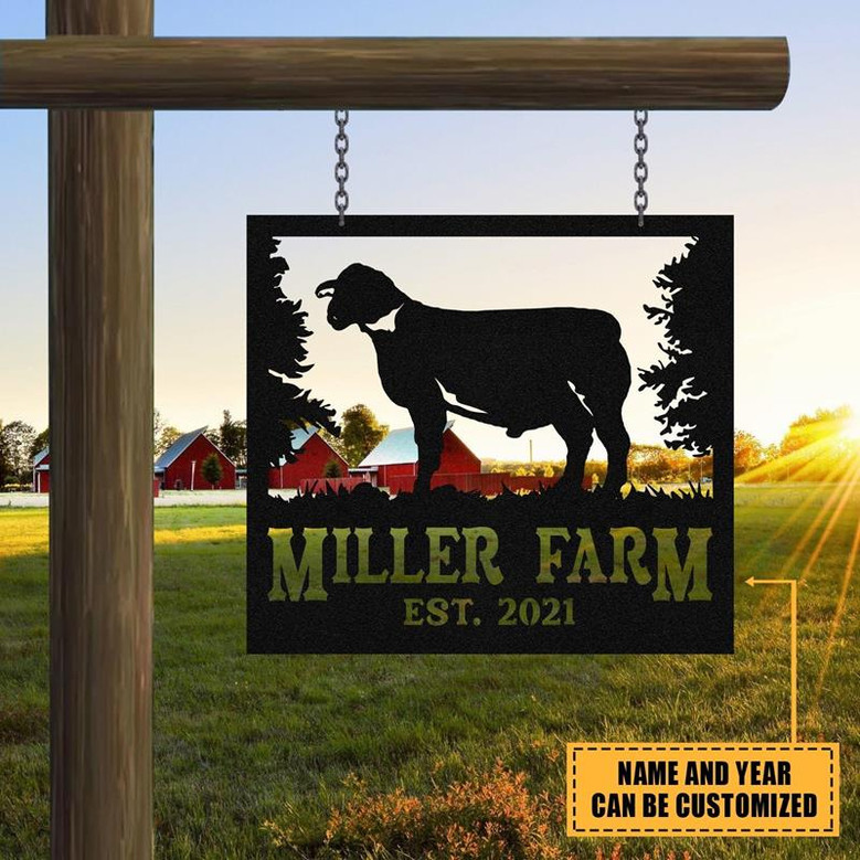 Personalized Metal Farm Sign Goat Custom Outdoor Farmhouse Front Gate Ranch Stable Wall Decor Art Gift