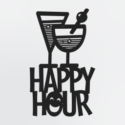 Happy Hour Sign With Cocktails, Smiley Face Metal Wall Decor, Metal Sign for Patio, Bar & Pub, Entertainment Area