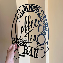 Personalized Coffee and Tea Bar Metal Name Sign Custom Laser Cut Cup Coffee Housewarming Gift