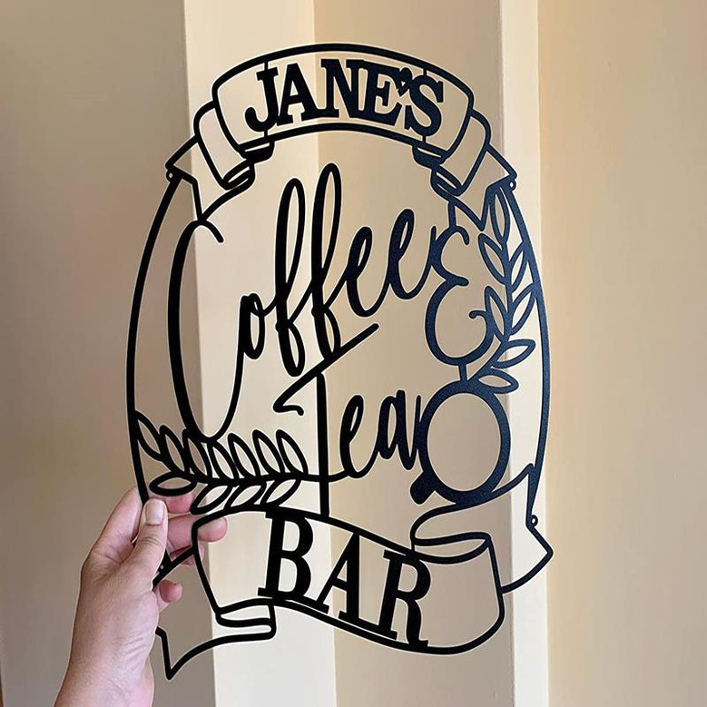 Personalized Coffee and Tea Bar Metal Name Sign Custom Laser Cut Cup Coffee Housewarming Gift