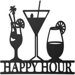 Happy Hour Metal Art Bar Themed Wall Decor Metal Bar Decorations Black Vintage Hot Drinks Sign Decorative Drink Bar Sign Plaques for Bar Open Pub Decor